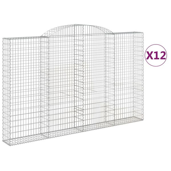 vidaXL Kosze gabionowe, 12 szt, 300x30x180/200cm, galwanizowane żelazo