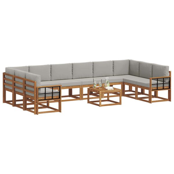 vidaXL Zestaw sof na zewnątrz 11 pcs Naturalny i Jasny Szary