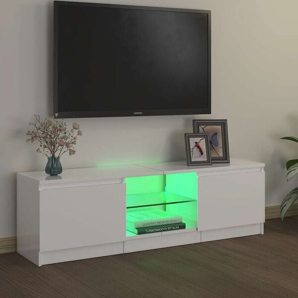 vidaXL Szafka pod TV z oświetleniem LED, biała, połysk, 120x30x36 cm