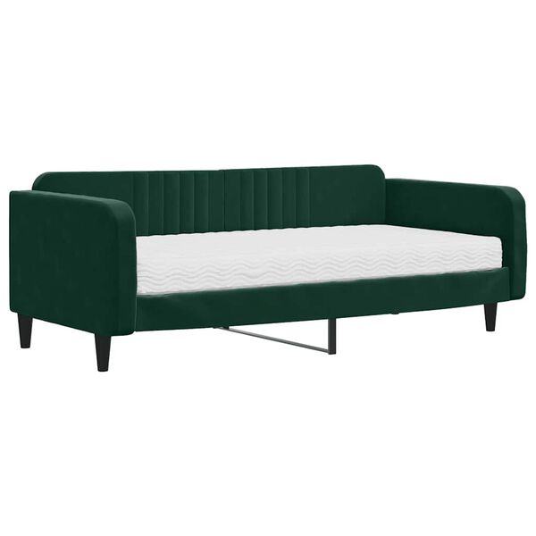 vidaXL Sofa z materacem do spania, ciemnozielona, 100x200 cm, aksamit