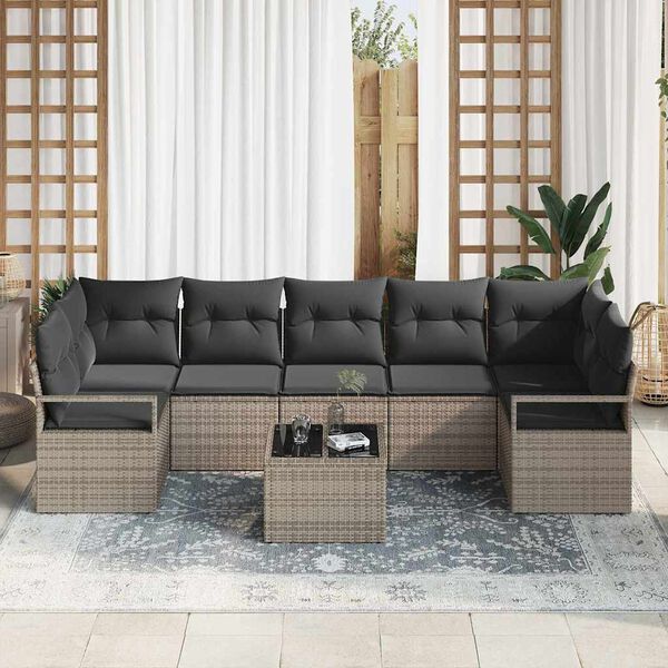vidaXL Zestaw Sof 8 pcs Szary polirattan