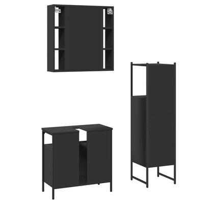 vidaXL Zestaw 3 szafek łazienkowych, czarny, materiał drewnopochodny