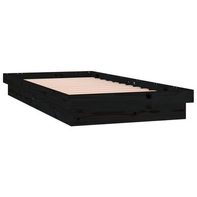 vidaXL Rama łóżka z LED, czarna, 90x190 cm, pojedyncza, lite drewno