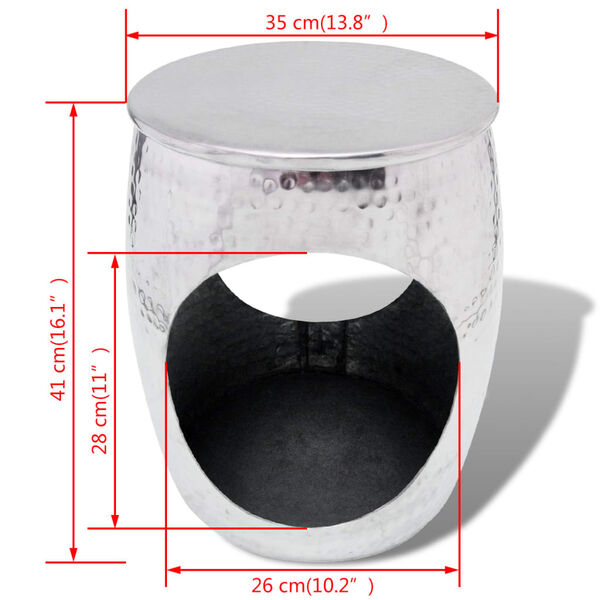 VidaXL Taboret/Stolik boczny w kształcie beczki, aluminium srebrne