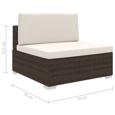vidaXL Środkowa sofa z poduszką, 1 szt., polirattan, brązowa