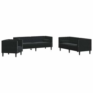 vidaXL 3-cz. wypoczynek Chesterfield z wałkami, czarny, aksamit