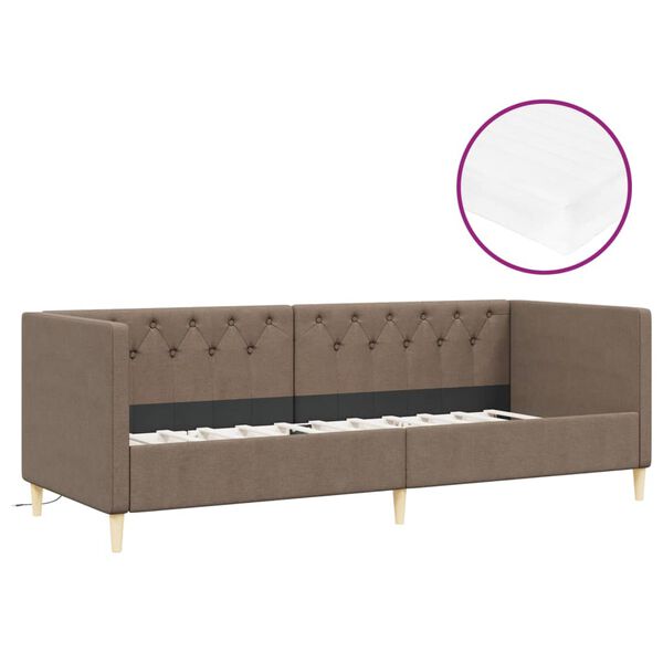 vidaXL Ł&oacute;żko dzienne z materacem i USB, tkanina taupe, 90x200 cm