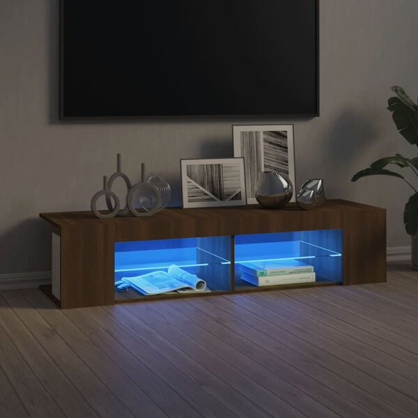 vidaXL Szafka TV z oświetleniem LED, brązowy dąb, 135x39x30 cm