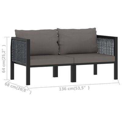 vidaXL 2-osobowa sofa ogrodowa z poduszkami, antracytowa, polirattan