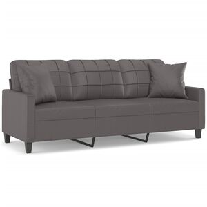 vidaXL 3-osobowa sofa z poduszkami, szara, 180 cm, sztuczna sk&oacute;ra
