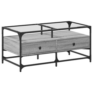 vidaXL Stolik kawowy ze szklanym blatem, szary dąb sonoma 98,5x50x45cm