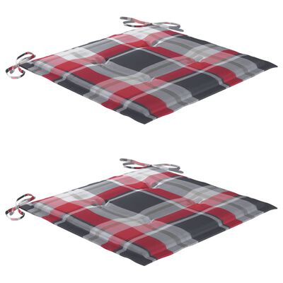 vidaXL 3-cz. zestaw mebli bistro z poduszkami w czerwoną kratę, tekowy