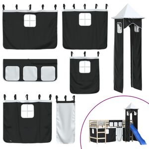 vidaXL Zasłony i wieża do łóżka na antresoli, biało-czarne, poliester