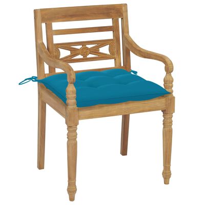 vidaXL Krzesła Batavia z jasnoniebieskimi poduszkami, 2 szt., tekowe