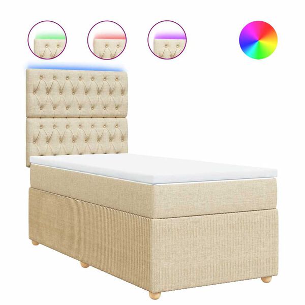 vidaXL Ł&oacute;żko kontynentalne z materacem, kremowe, tkanina, 80x200 cm