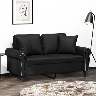 vidaXL 2-osobowa sofa z poduszkami, czarna, 120 cm, sztuczna skóra