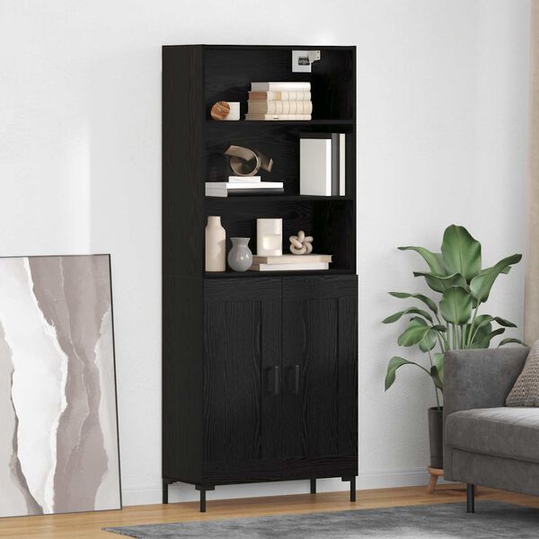 vidaXL Highboard Czarny Dąb 69,5 x 34 x 180 cm Materiał drewnopochodny
