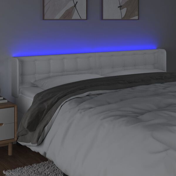vidaXL Zagł&oacute;wek do ł&oacute;żka z LED, biały, 203x16x78/88 cm, sztuczna sk&oacute;ra