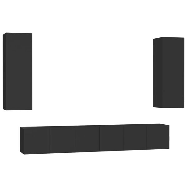 vidaXL 5-cz. zestaw szafek TV, czarny, płyta wi&oacute;rowa