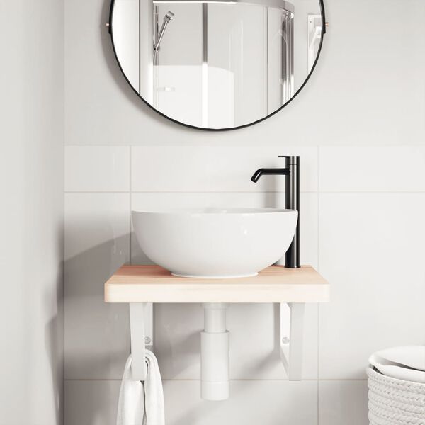 vidaXL P&oacute;łka ścienna pod umywalkę, stal i lite drewno bukowe