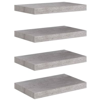 vidaXL Półki ścienne, 4 szt., szarość betonu, 40x23x3,8 cm, MDF