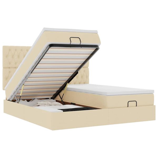 vidaXL Rama ł&oacute;żka otomana z materacami, kremowa, 180x200 cm, tkanina