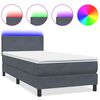 vidaXL Ł&oacute;żko kontynentalne z materacem i LED, ciemnoszary aksamit, 100x210cm