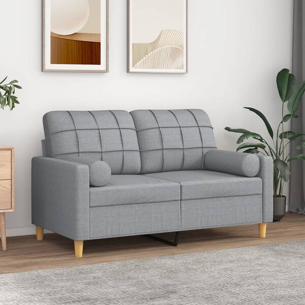 vidaXL 2-osobowa sofa z poduszkami, jasnoszara, 120 cm, tkanina