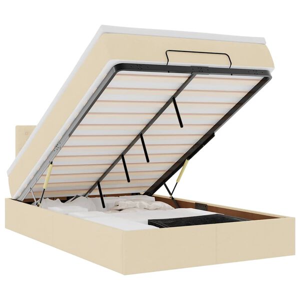 vidaXL Rama ł&oacute;żka otomana z materacem, kremowa, 120x200 cm, tkanina
