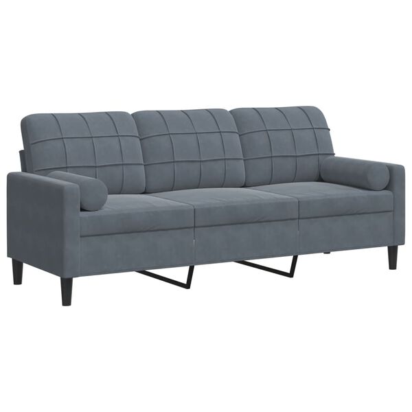 vidaXL 3-osobowa sofa z poduszkami, ciemnoszara, 180 cm, aksamit