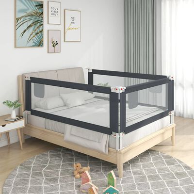 vidaXL Barierka do łóżeczka dziecięcego, ciemnoszara, 150x25 cm, tkanina