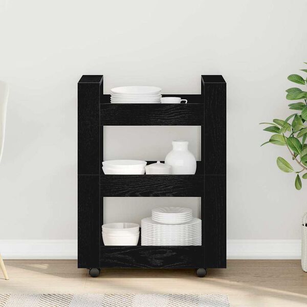 vidaXL Wózek Kuchenny Czarny Dąb 60 x 45 x 80 cm