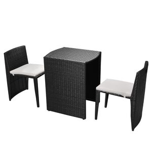 vidaXL 3-cz. zestaw mebli bistro z poduszkami, rattan PE, czarny