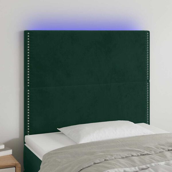 vidaXL Zagł&oacute;wek do ł&oacute;żka z LED, ciemnozielony, 100x5x118/128 cm