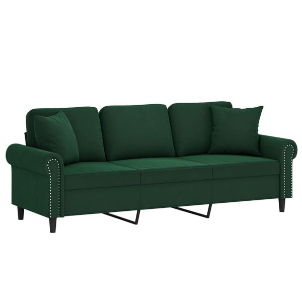 vidaXL 3-osobowa sofa z poduszkami, ciemnozielona, 180 cm, aksamit