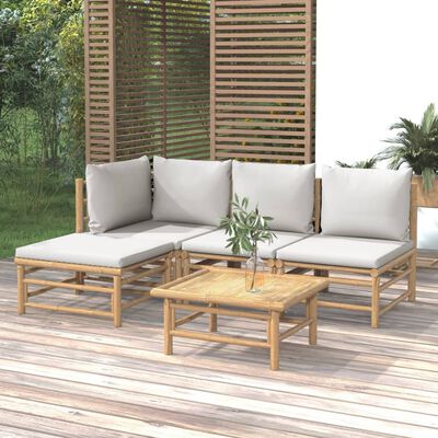 vidaXL 5-cz. zestaw mebli do ogrodu, jasnoszare poduszki, bambus
