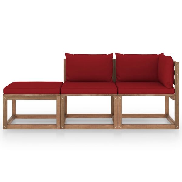 vidaXL 3-cz. zestaw wypoczynkowy z palet, z poduszkami, drewno sosnowe