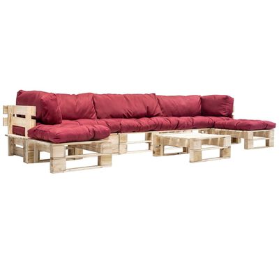 vidaXL 6-cz. zestaw ogrodowy, czerwone poduszki, palety z drewna