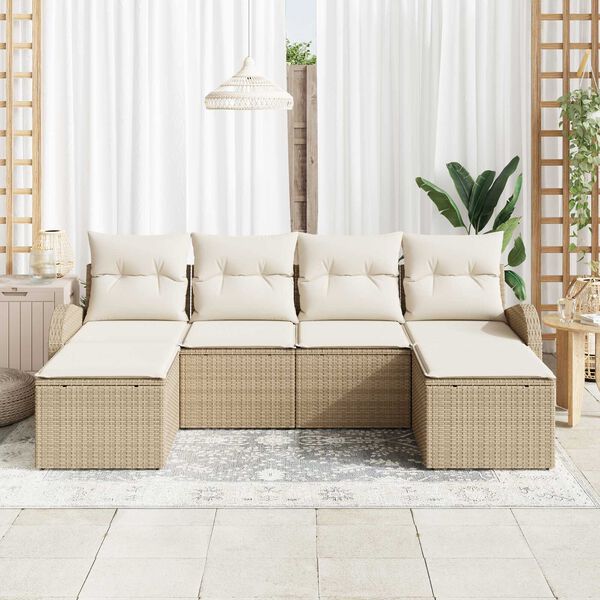 vidaXL Zestaw Sof na Ogr&oacute;d z poduszką 6 pcs Beżowy Rattan poli