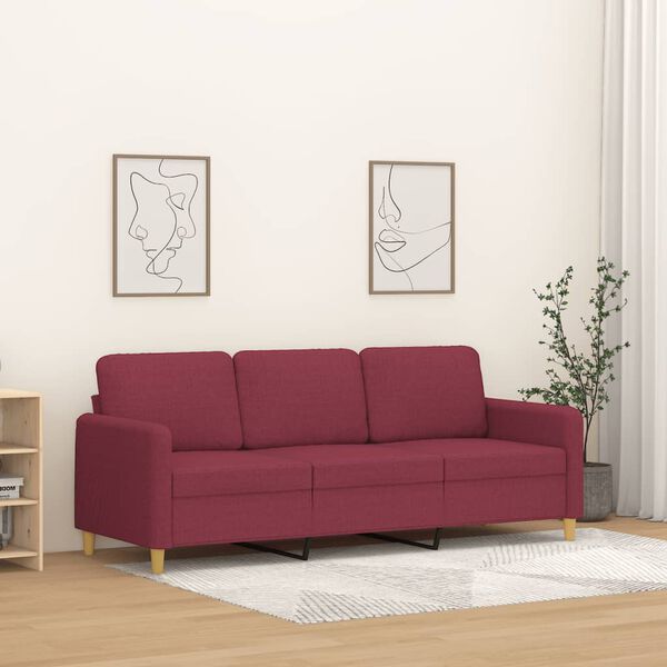 vidaXL Sofa 3-osobowa, winna czerwień, 180 cm,tapicerowana tkaniną