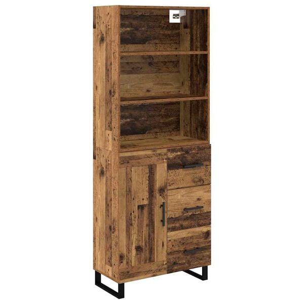 vidaXL Highboard z szufladą Stare drewno 69,5 x 34 x 180 cm