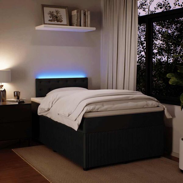 vidaXL Ł&oacute;żko kontynentalne z materacem, czarne, 120x200 cm, aksamit