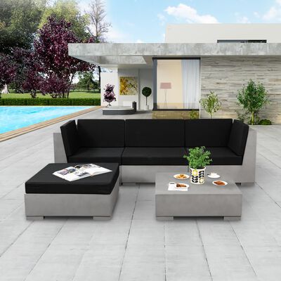 vidaXL 5-cz. zestaw wypoczynkowy do ogrodu, poduszki, beton, szary