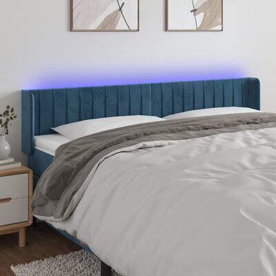 vidaXL Zagłówek do łóżka z LED ciemnoniebieski 183x16x78/88 cm aksamit