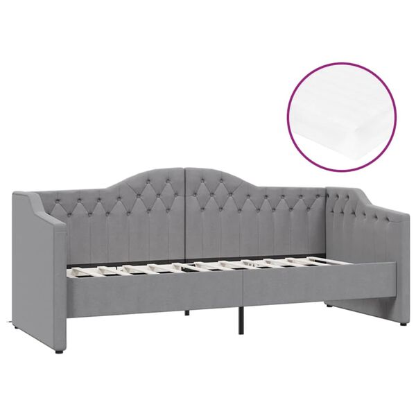 vidaXL Ł&oacute;żko dzienne z materacem i USB, jasnoszara tkanina, 90x200 cm