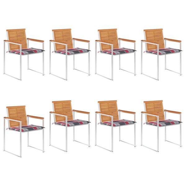 vidaXL Krzesła ogrodowe z poduszkami, 8 szt., lite drewno akacjowe