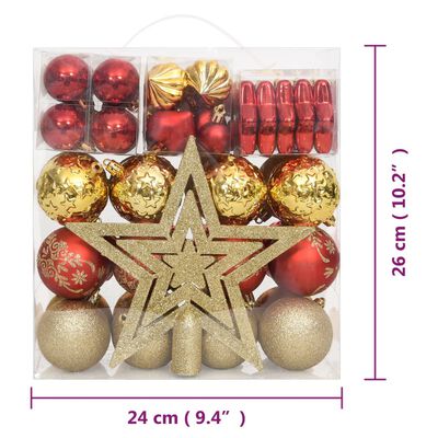 vidaXL 70-cz. zestaw ozdób świątecznych, złoto i czerwień