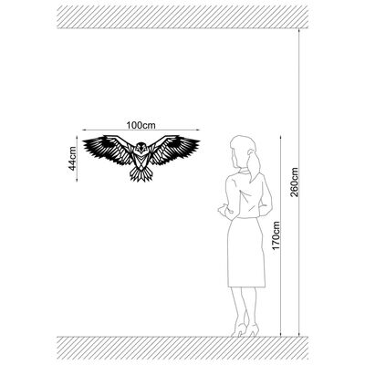 Homemania Dekoracja ścienna Eagle, 100x44 cm, stalowa, czarna