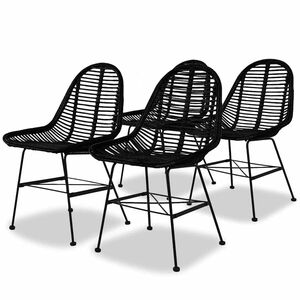 vidaXL Krzesła stołowe, 4 szt., czarne, naturalny rattan