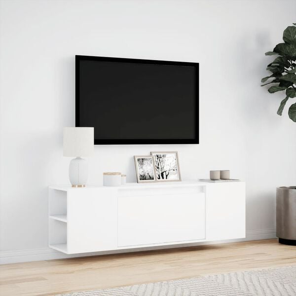 vidaXL Ścienna szafka TV z LED, biała, 135x31x39,5 cm